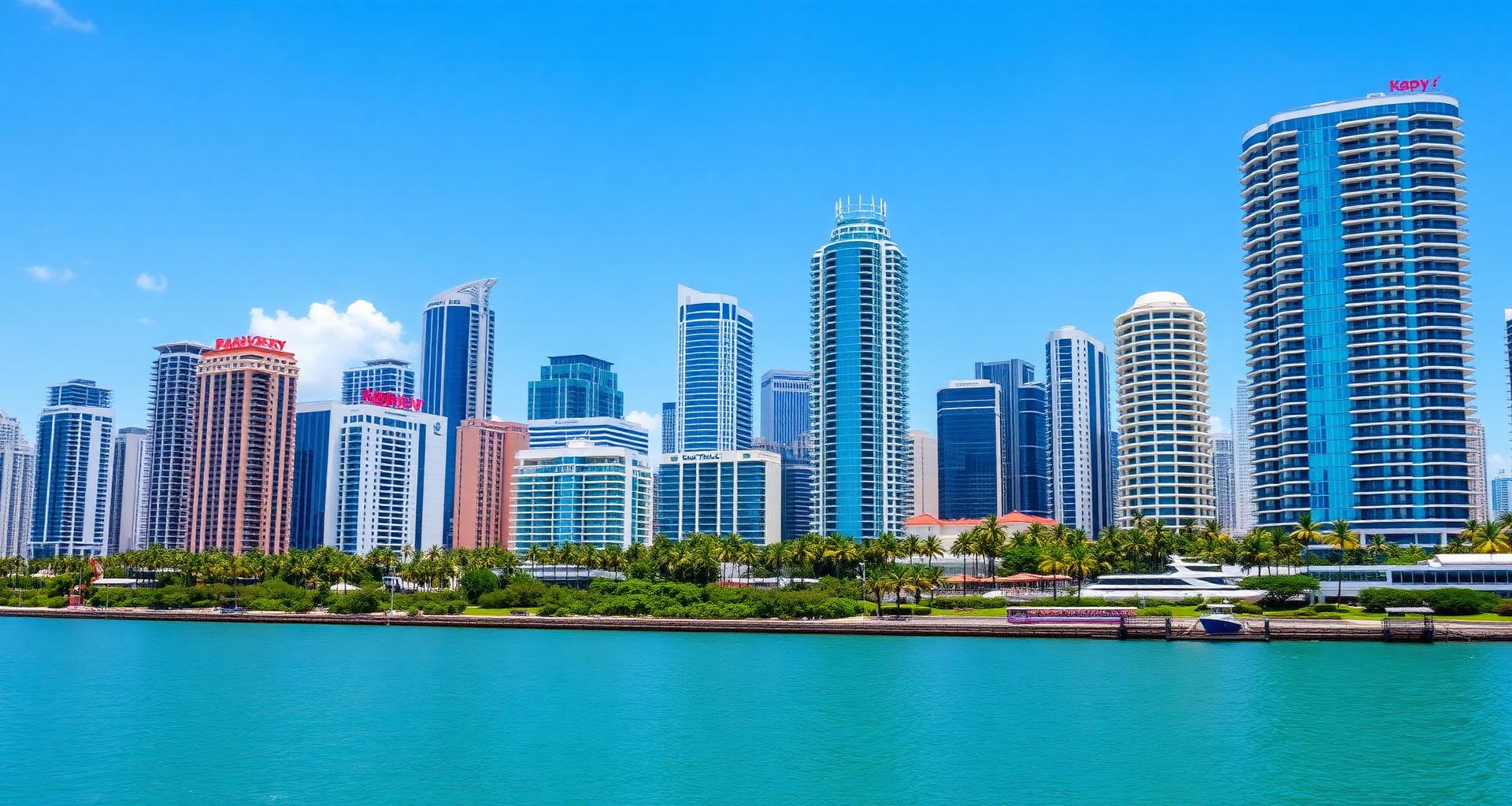 Bright Downtown Miami skyline on a sunny day