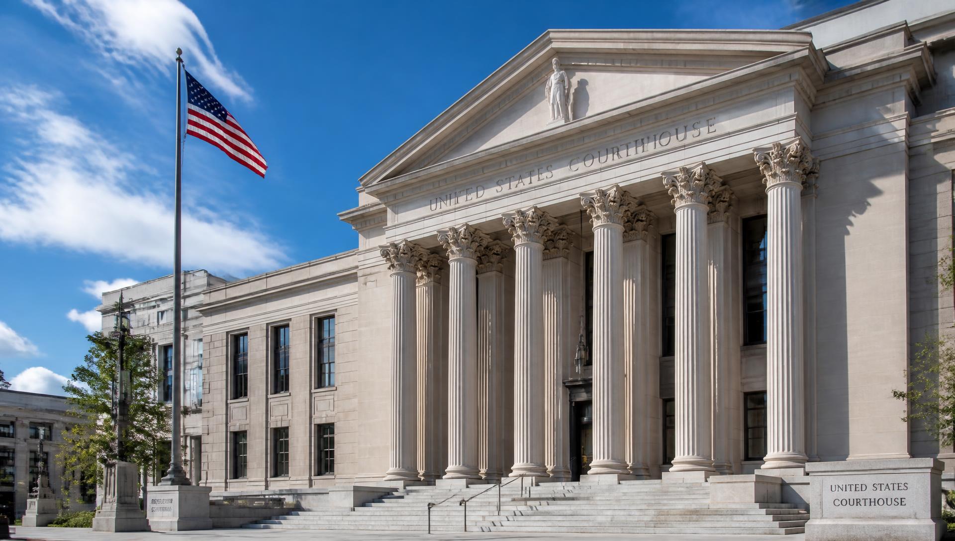 Federal courthouse building in bright daylight