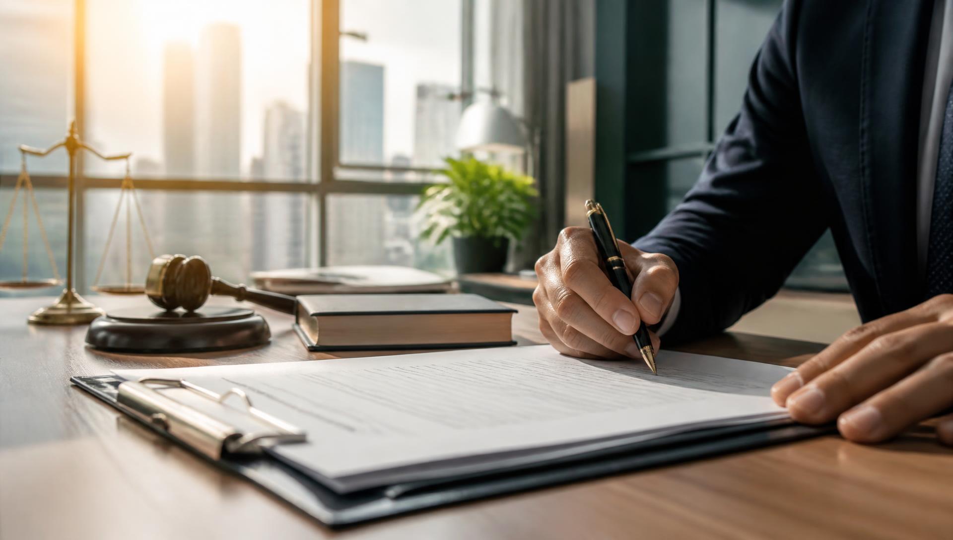 Signing surety bond documents in a bright Miami office