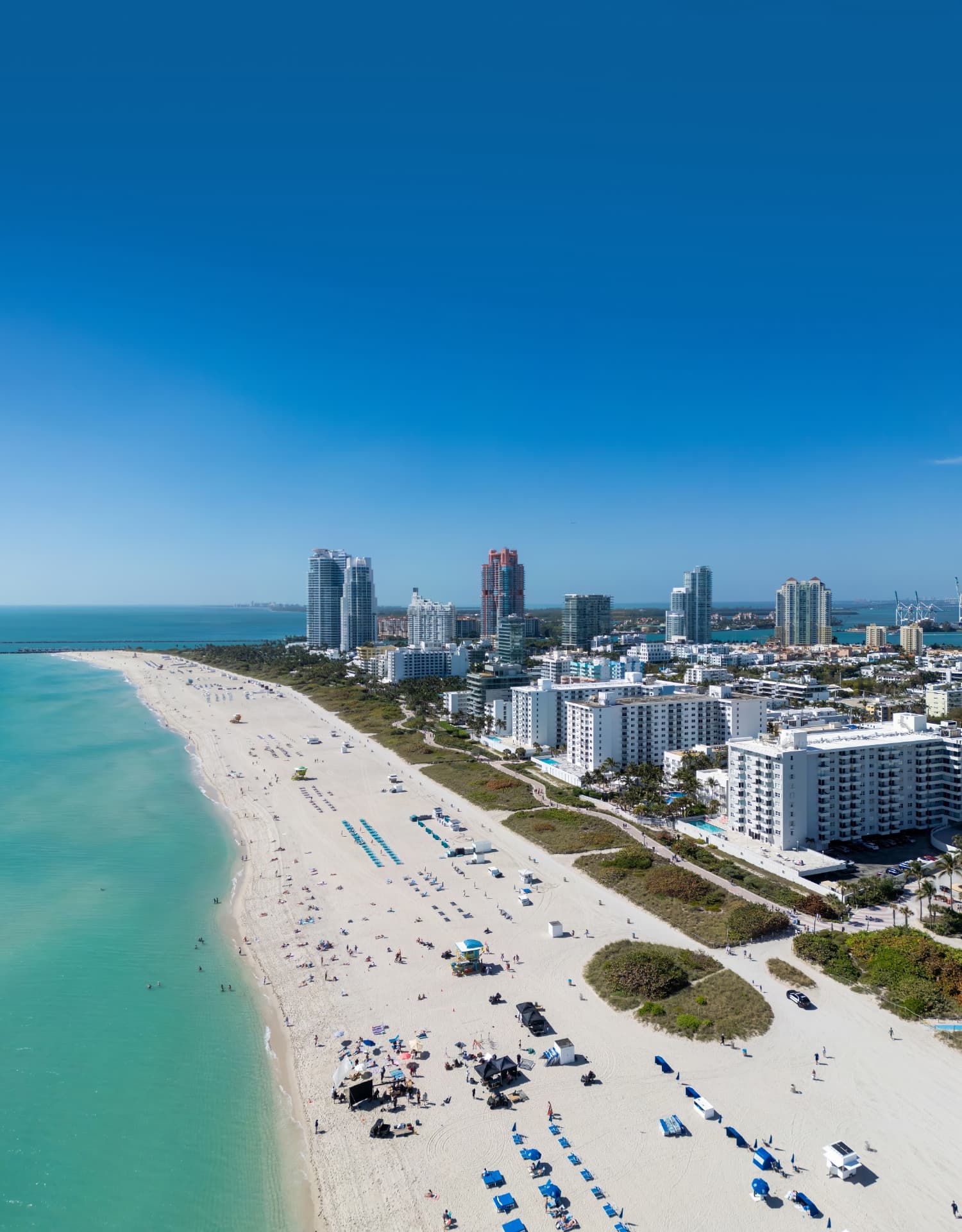 Aerial view of Miami Beach coastline on a sunny day